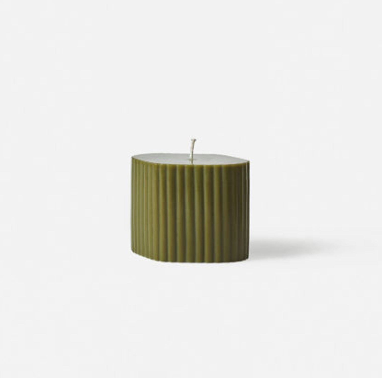 Costa pillar candle in ivy green, ribbed design, 8 cm high