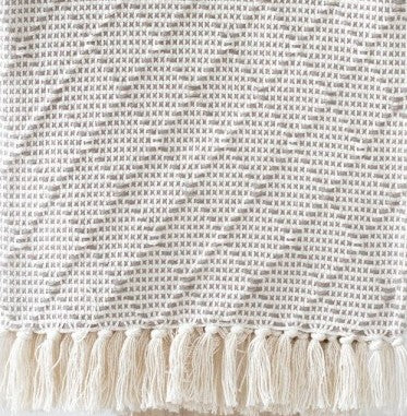 Portuguese mosaic recycled cotton throw in beige, 180 x 150 cm