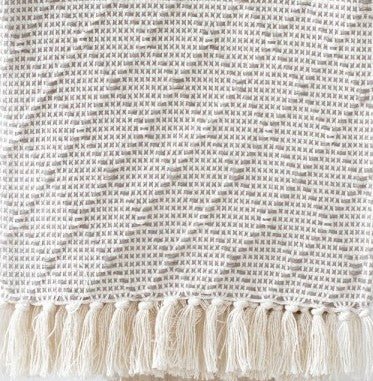 Portuguese mosaic recycled cotton throw in beige, 180 x 150 cm