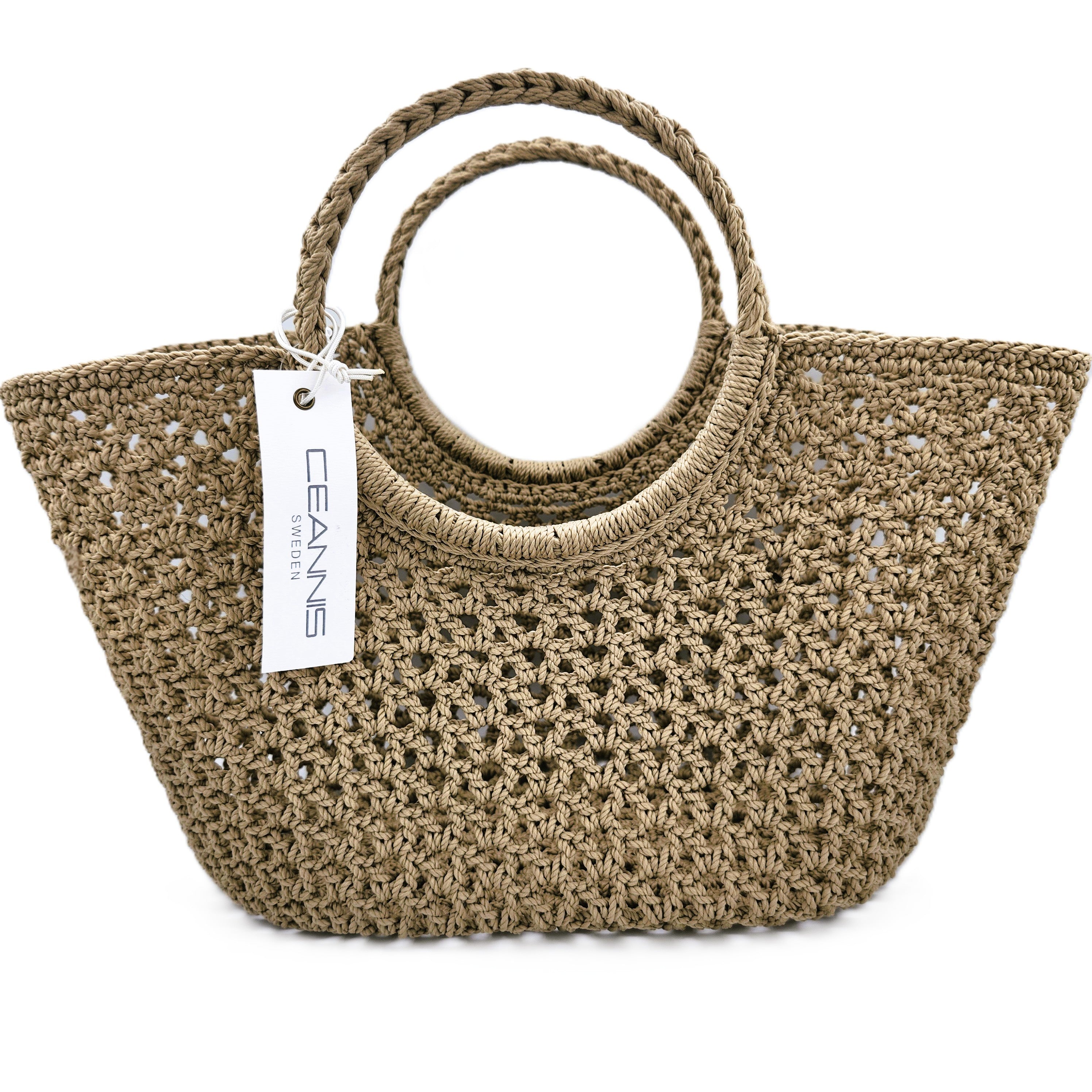 Crochet shoulder basket in taupe, Ceannis