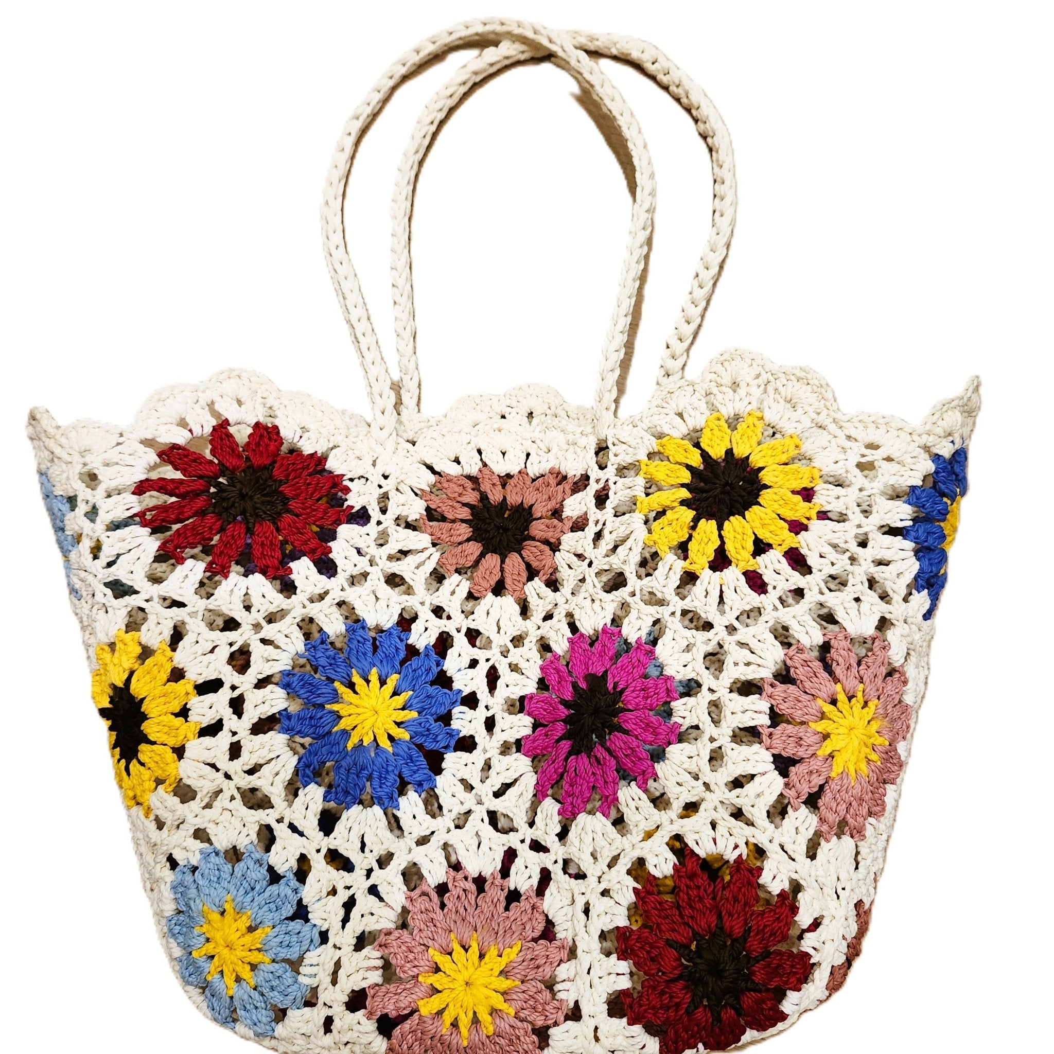 Multicolour daisy crochet beach bag