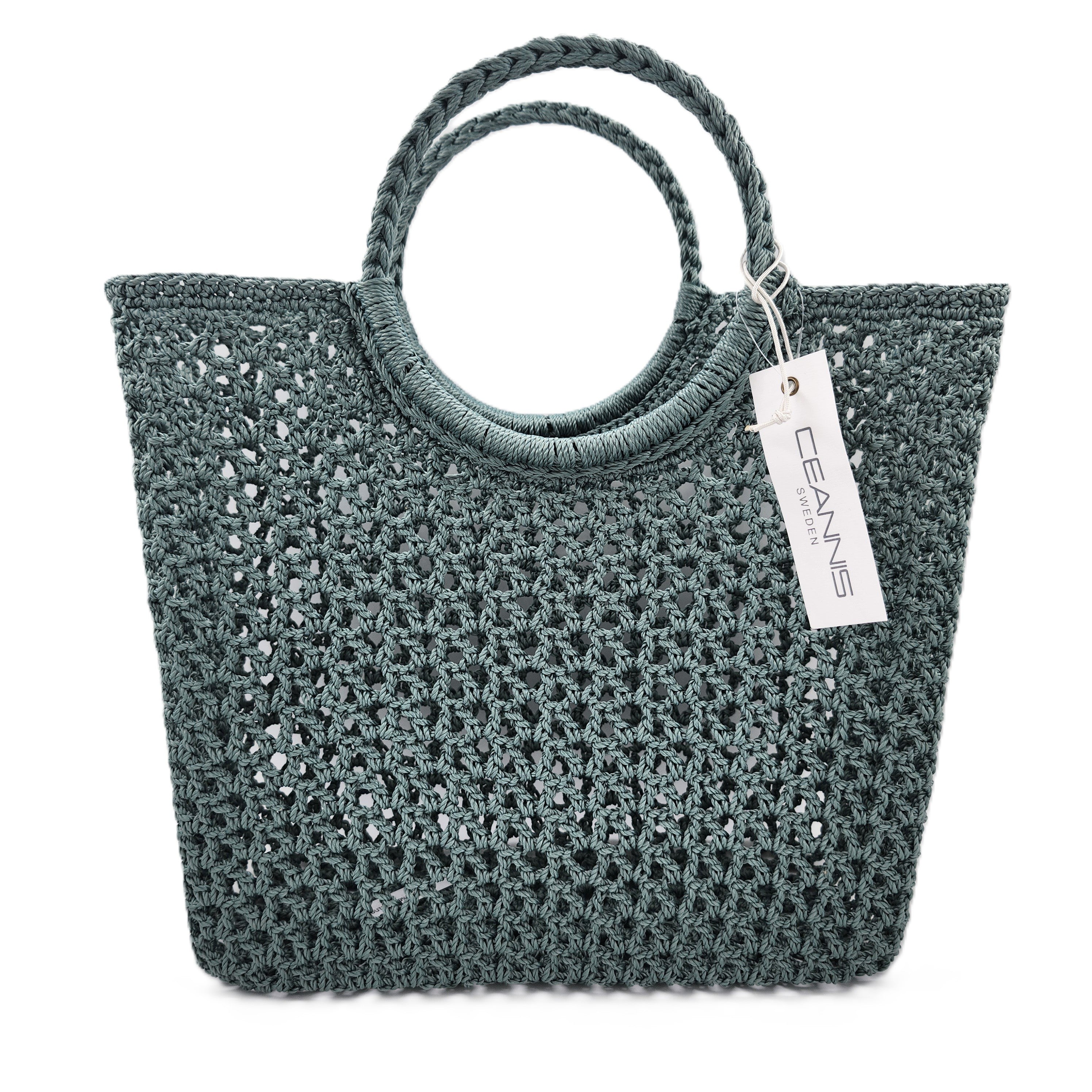 Crochet shoulder basket in dusky green