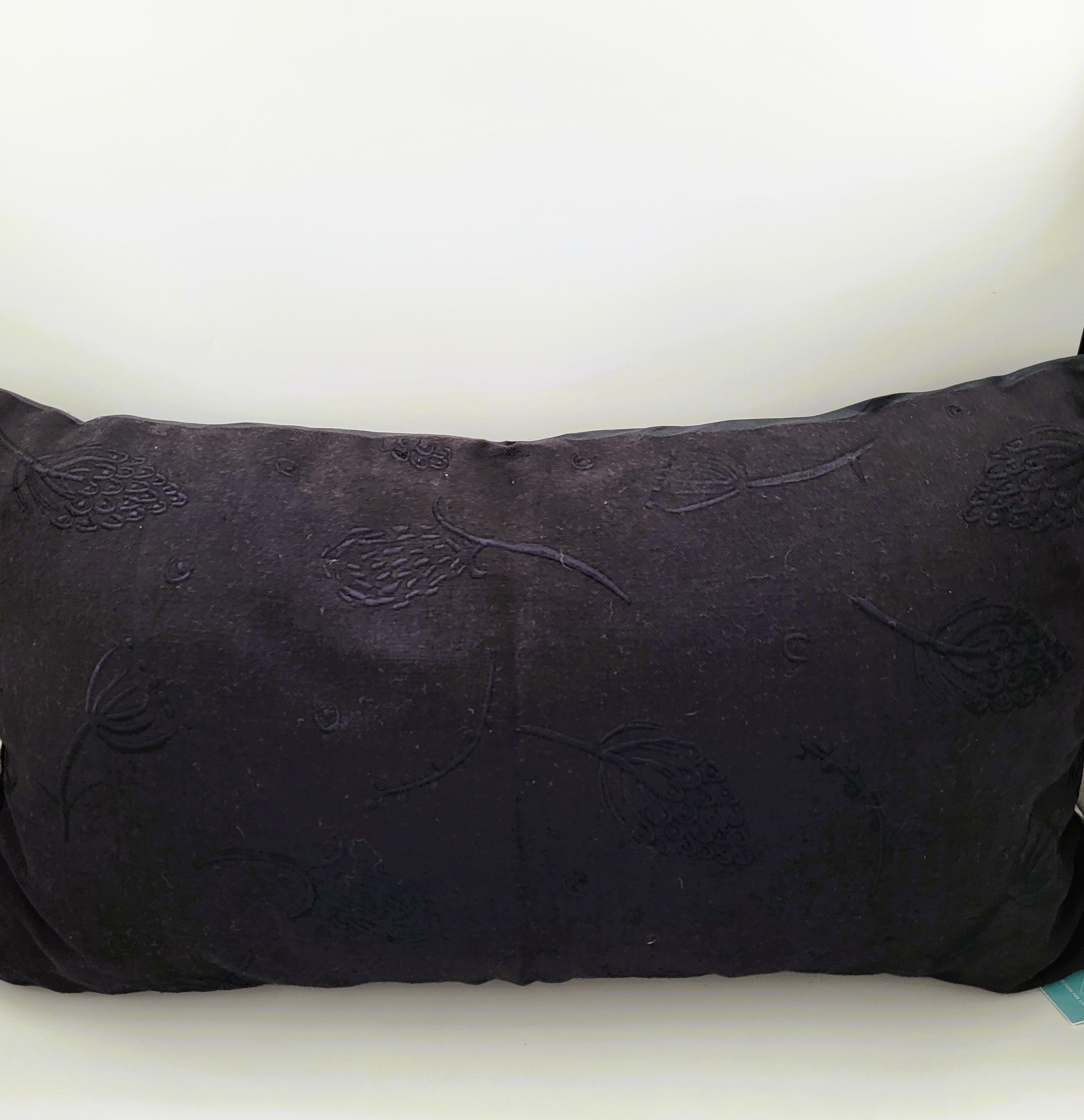 Jardin black lumbar cushion, embroidered garden motifs, cotton, 60 x 35 cm