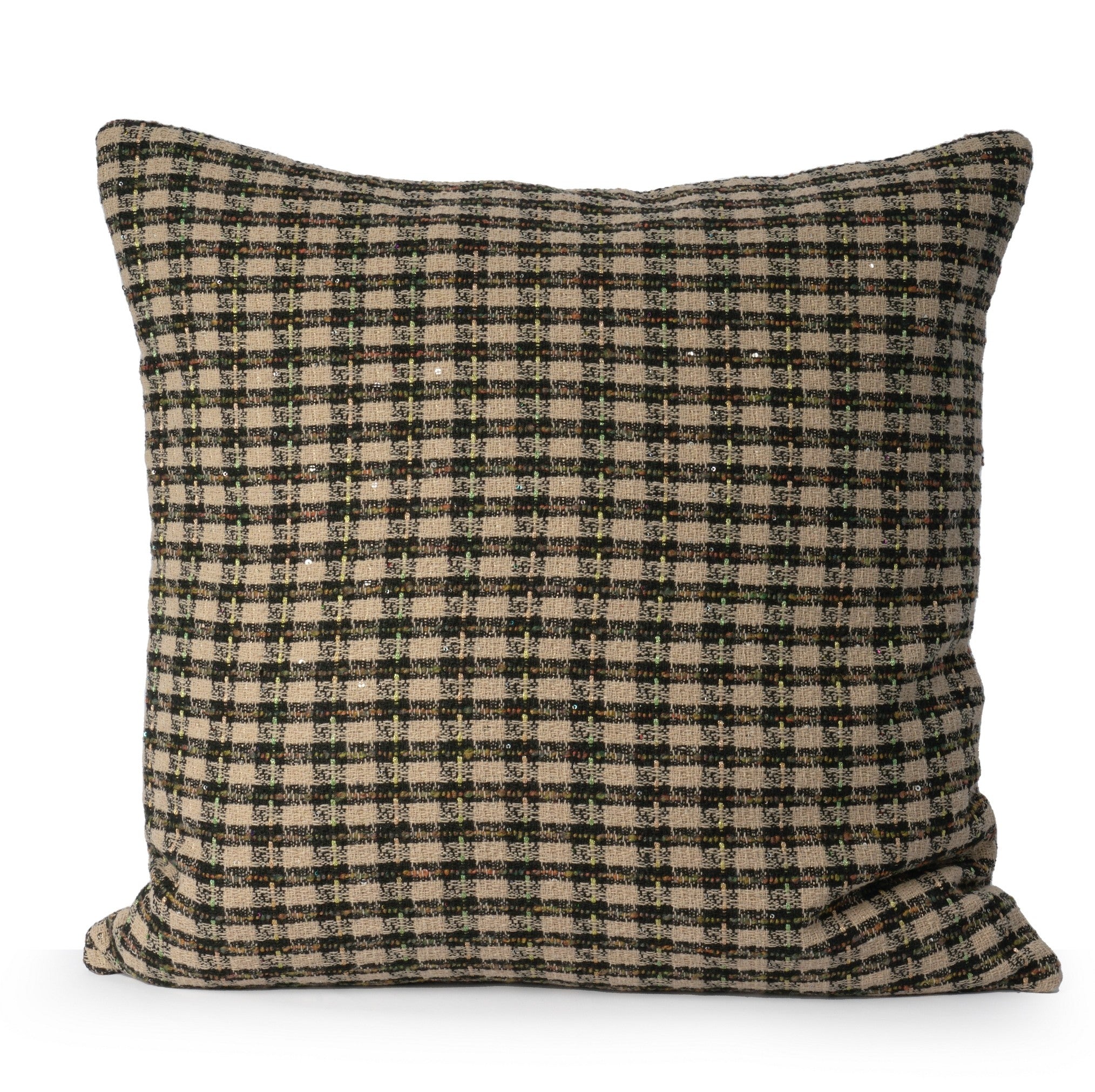 Beige metallic check cushion cover, Ceannis
