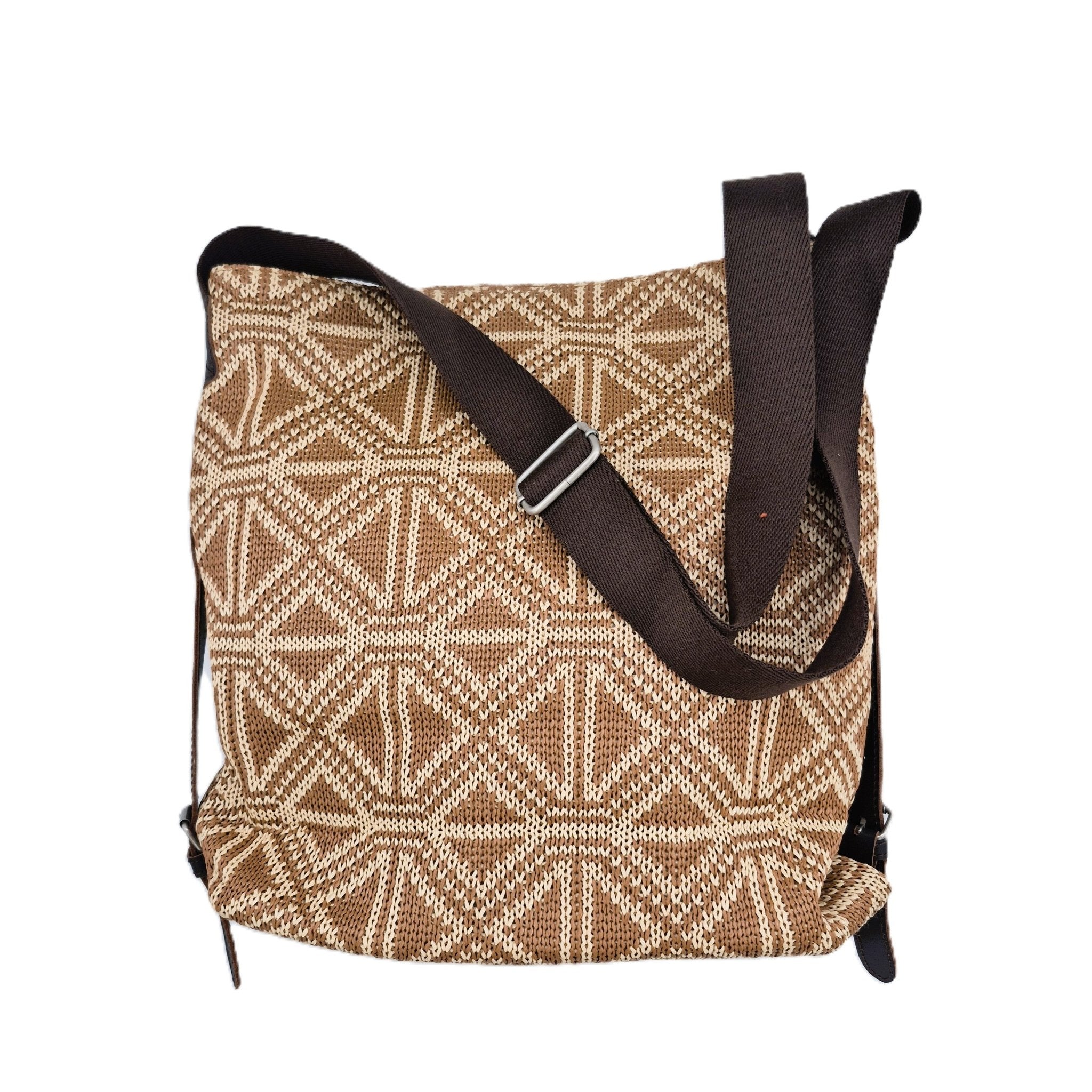 Diamond straw shoulder bag in taupe, Ceannis