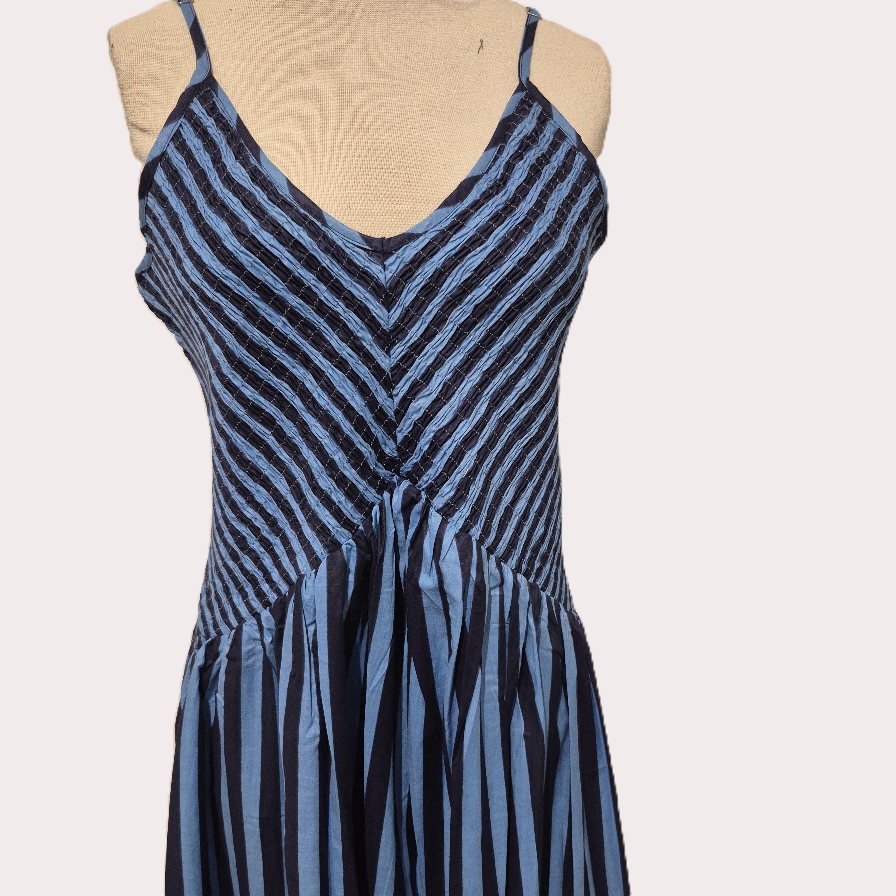 Navy striped cotton sundress with elasticated bodice