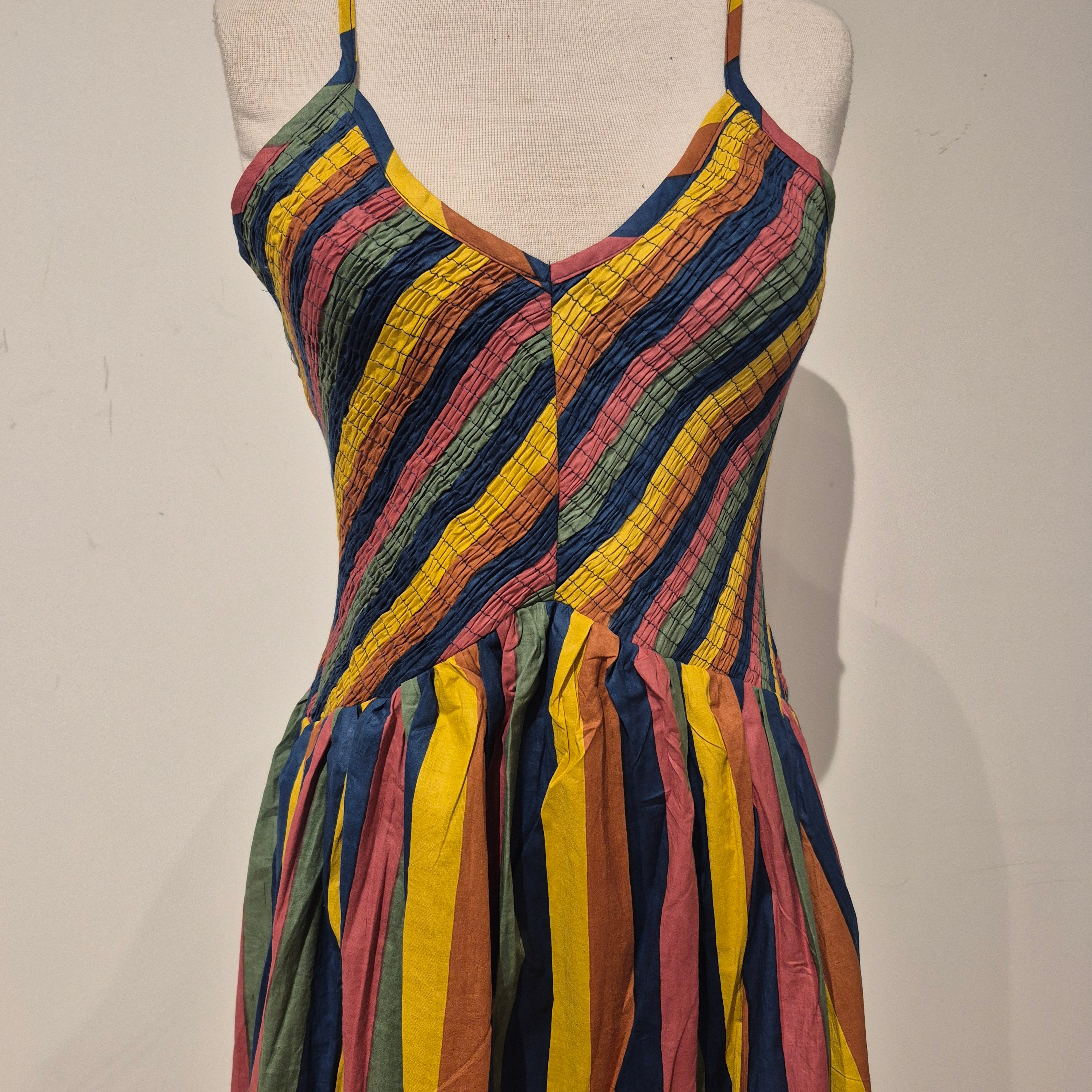 Multi-coloured striped cotton sundress with elasticated bodice