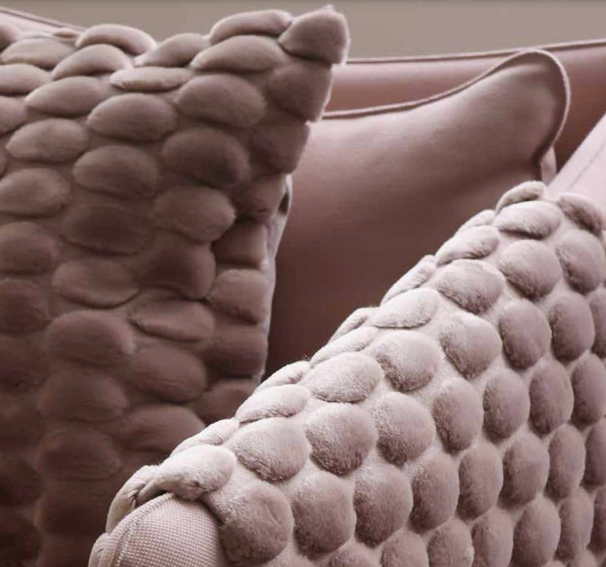 Dusty pink Egg Velvet Throw by Ceannis, 130 x 170 cm, draped to show eggshell fabric detail