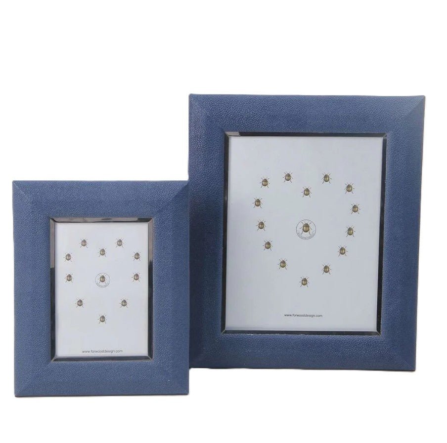 Bella photo frame in Nile blue faux shagreen with stainless steel trim, 5 x 7 or 8 x 10 inch, Forwood Design