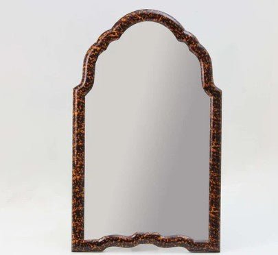 Faux tortoiseshell vanity mirror, free-standing with walnut back, 66 x 40cm