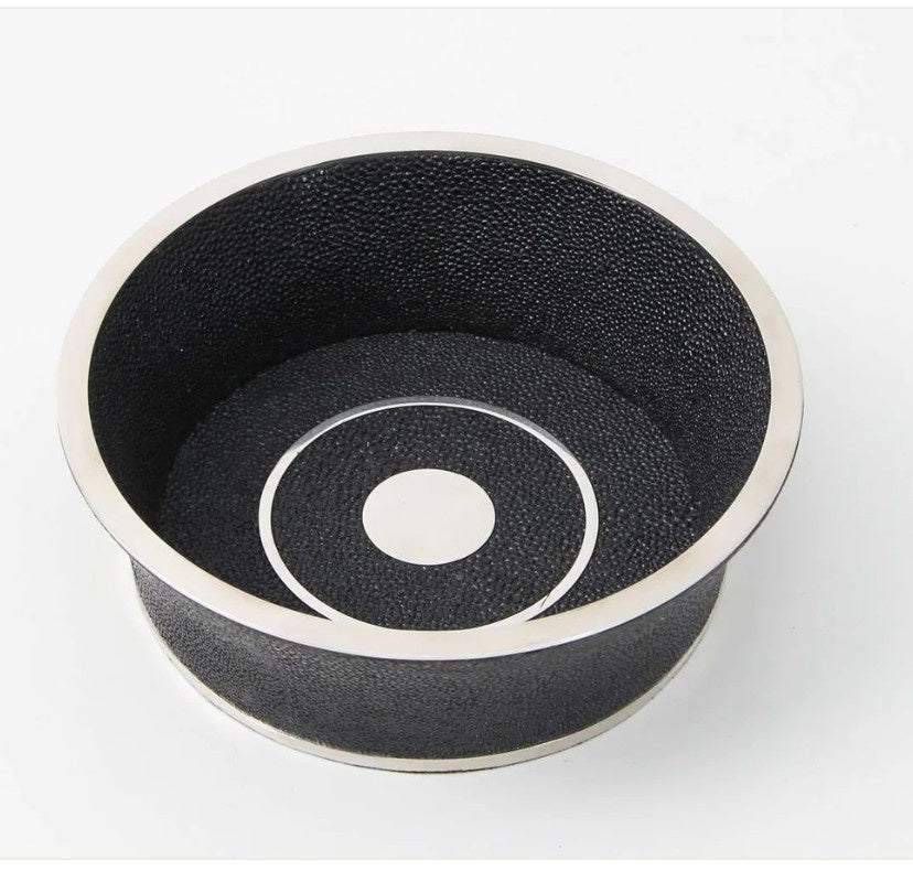 Faux shagreen wine coaster in jet black, 16 x 16 x 5 cm, stainless steel, Forwood Design