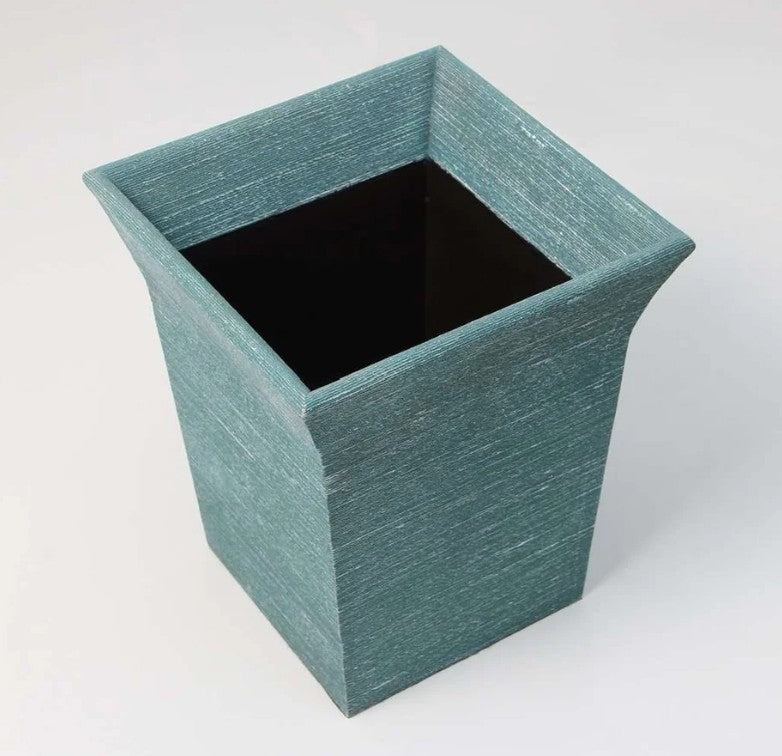 Teal faux silk Tarka waste bin, trimmed, detail
