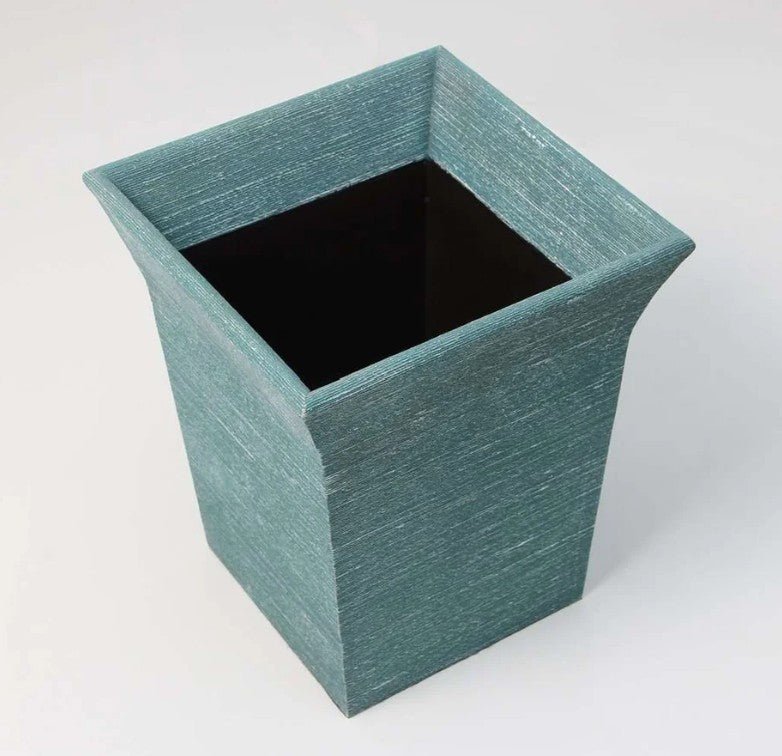 Teal faux silk Tarka waste bin, trimmed, detail