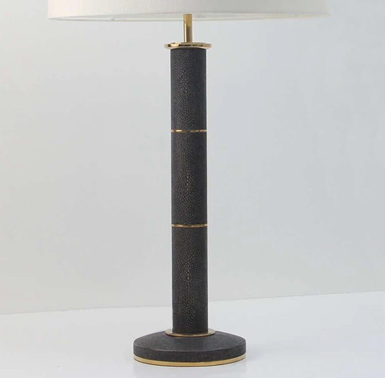 Seal brown faux shagreen column table lamp, 40 x 40 x 78 cm, styled in a room setting