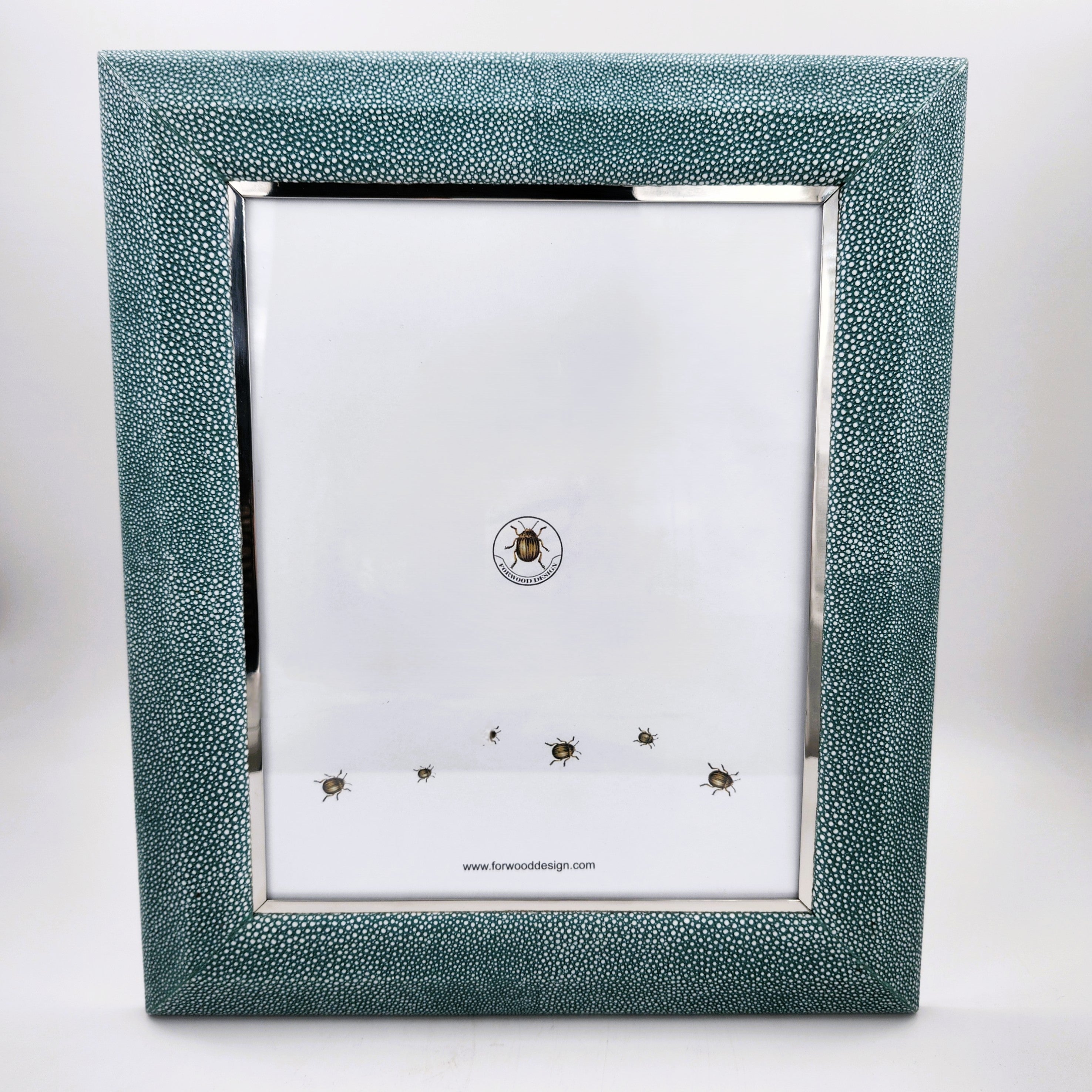 Bella photo frame in teal faux shagreen with stainless steel trim, 5 x 7 or 8 x 10 inch, Forwood Design