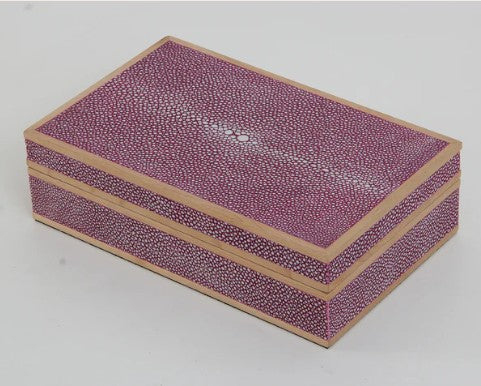 Faux shagreen treasure box in pink with sycamore trim, 23.5 x 14.5 x 7 cm, Forwood Design