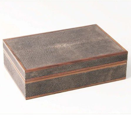 Faux shagreen treasure box in seal brown with walnut trim, 23.5 x 14.5 x 7 cm, Forwood Design
