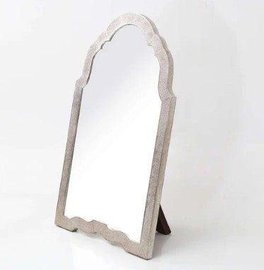 Faux shagreen vanity mirror in silver by Forwood Design, 66 x 40 x 4 cm, adjustable angle
