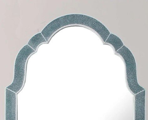 Teal faux shagreen vanity mirror by Forwood Design, 66 x 40 x 4 cm, adjustable stand detail