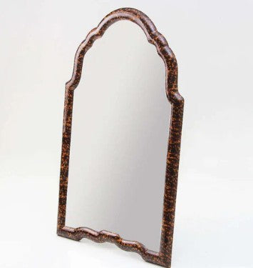 Free-standing tortoiseshell vanity mirror, amber mottled frame, detail