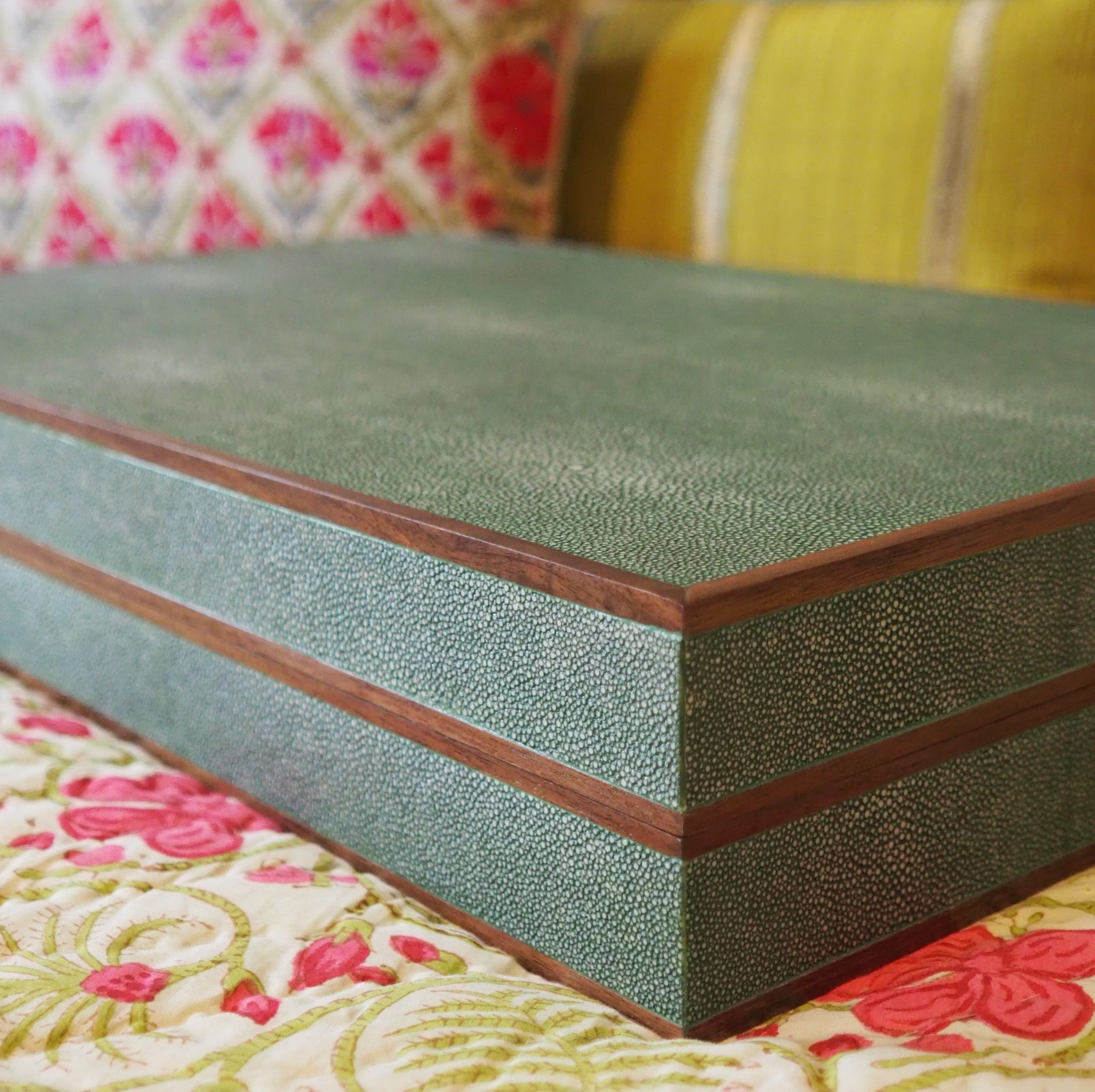 Faux shagreen backgammon board in Lincoln green by Forwood Design, 54 x 34 x 8 cm