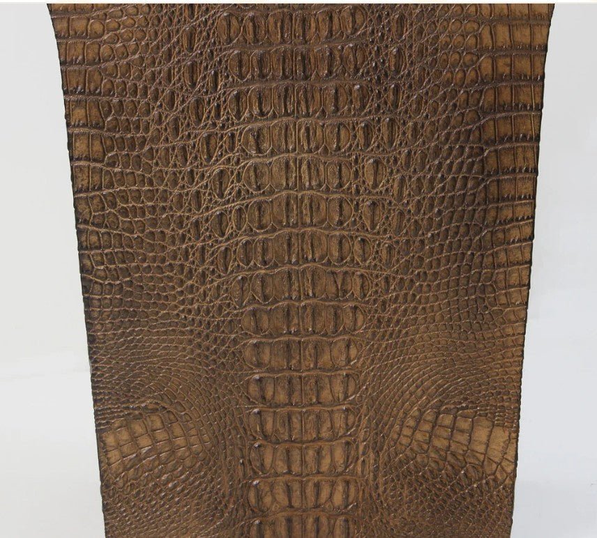 Brown faux crocodile waste bin, curved lip, detail