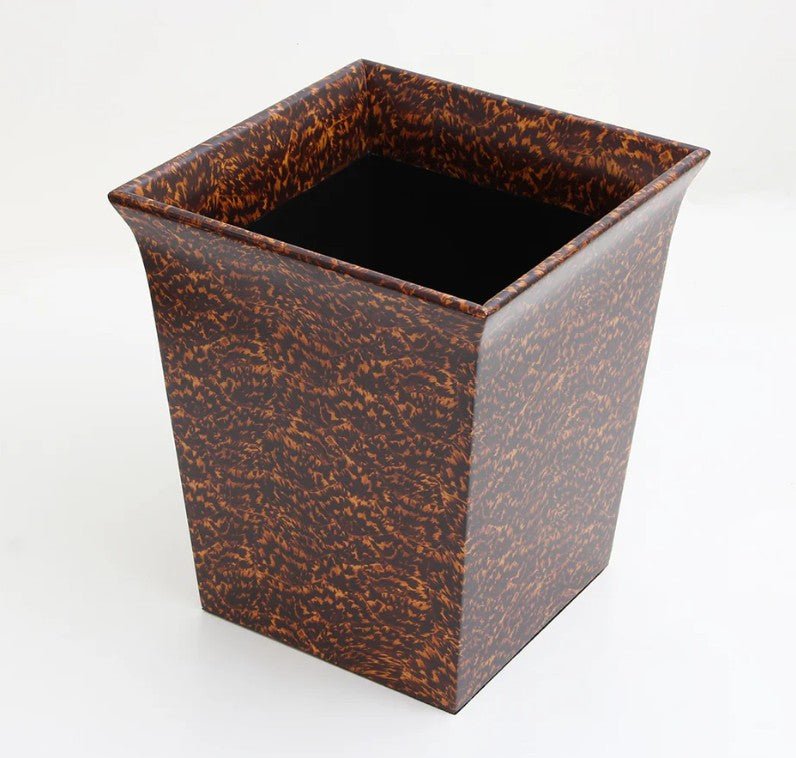 Faux tortoiseshell waste bin, mottled pattern, detail