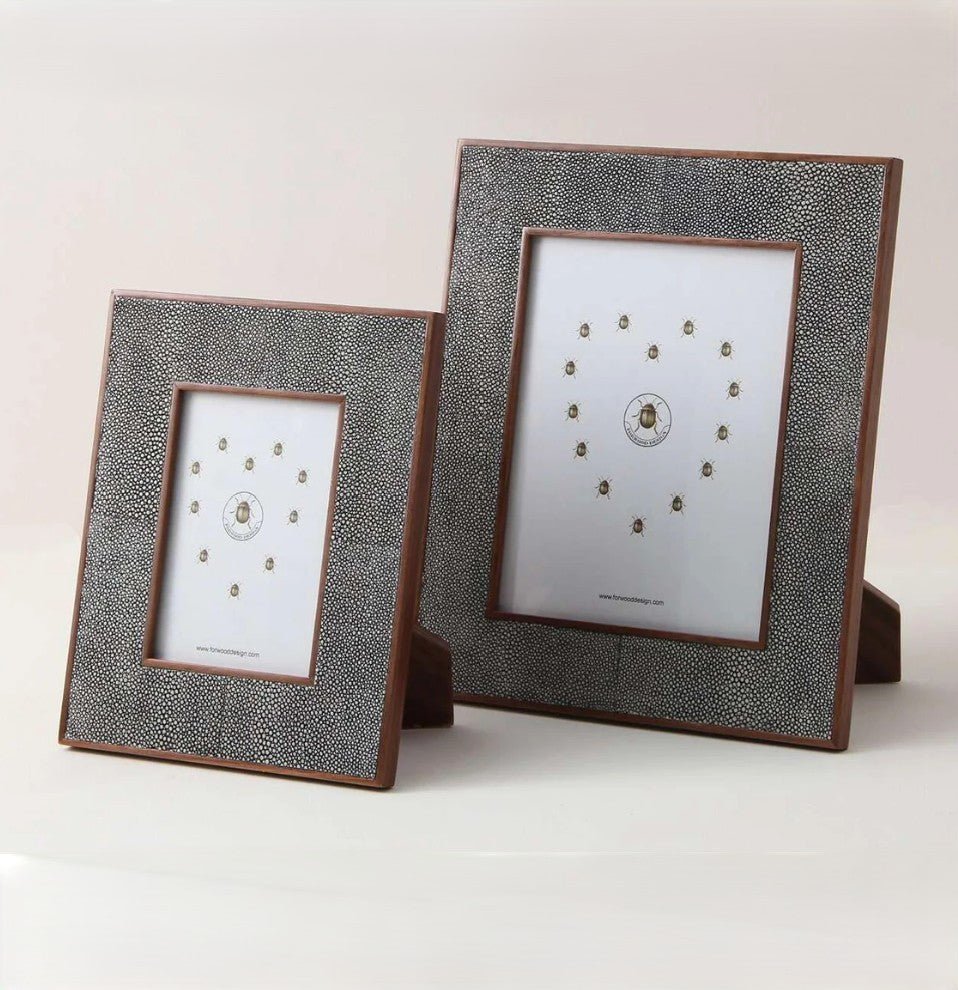 Classic photo frame in charcoal faux shagreen, 5 x 7 or 8 x 10 inch, polished walnut back, Forwood Design