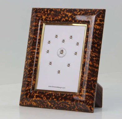 Faux tortoiseshell photo frame, small 7 x 5 inch size, Forwood Design with brass trim and walnut back