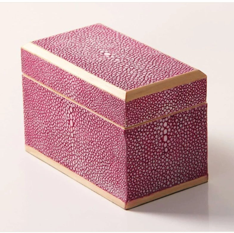 Playing card box in pink faux shagreen with sycamore lining, 12 x 6 x 8 cm, Forwood Design