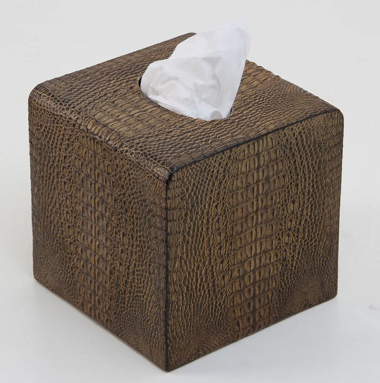 Crocodile-embossed tissue box cover, Forwood Design, side view