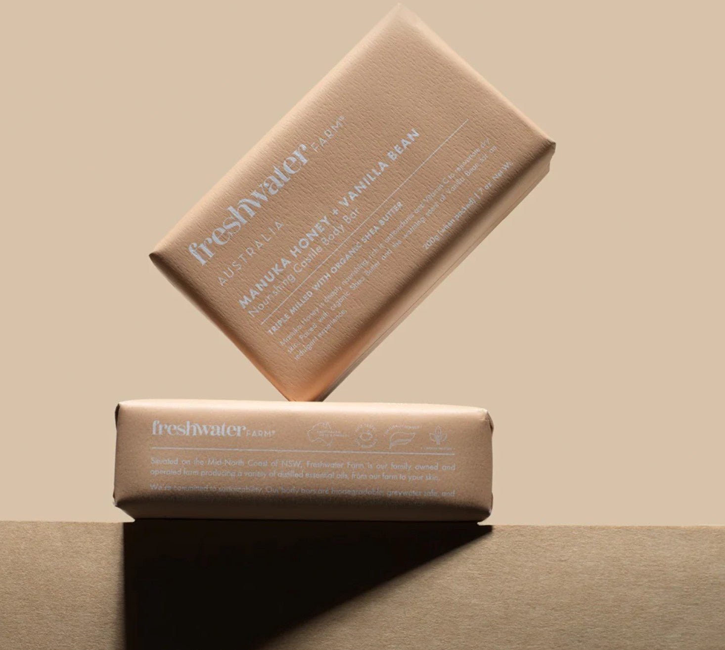 Manuka Honey and Vanilla Bean body bar, 200g, French triple milled, vegan friendly