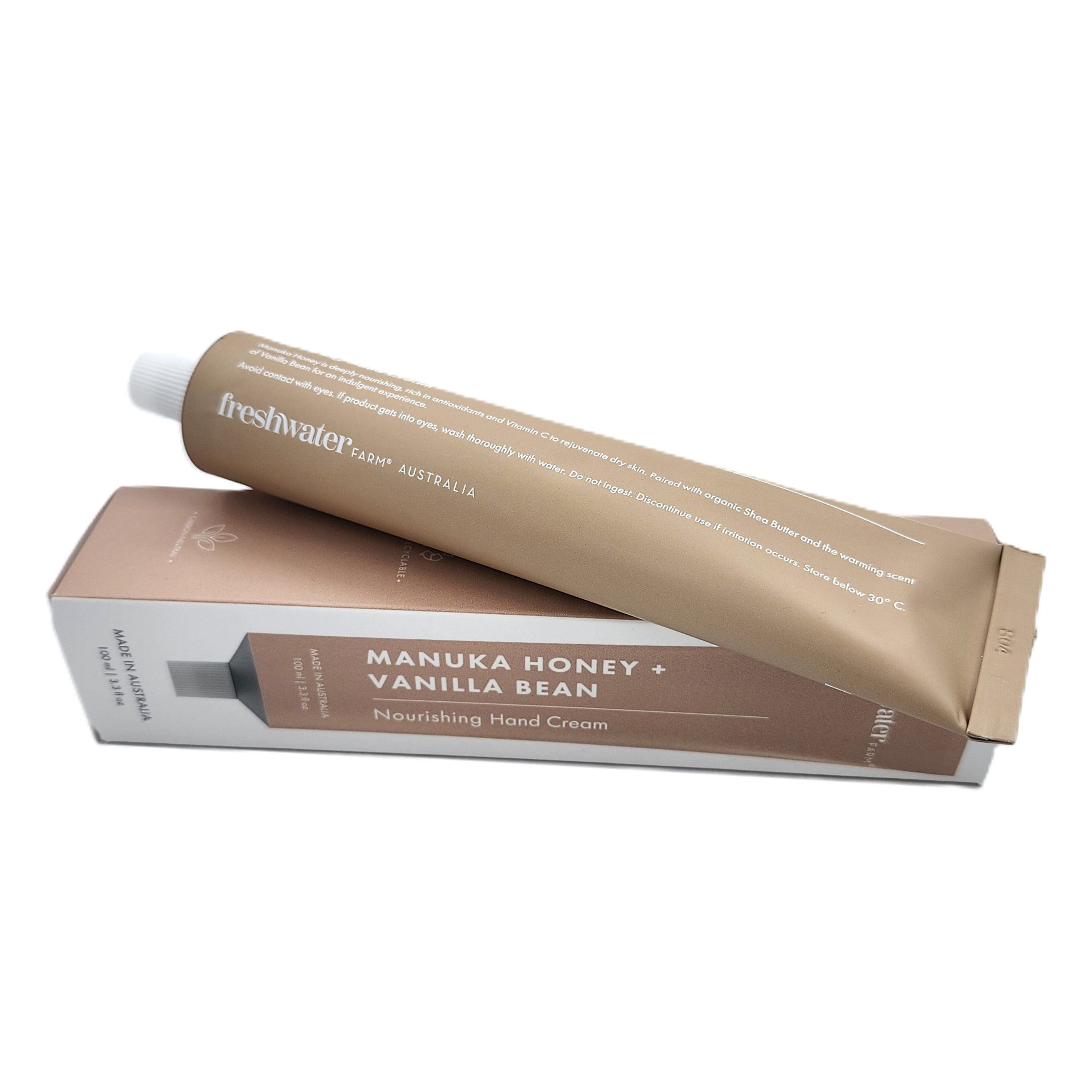 Manuka Honey and Vanilla Bean hand cream, 100g, vegan friendly, made in Australia