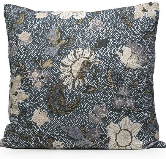 Flower Linen cushion cover in denim blue, Ceannis