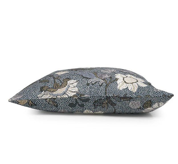 Denim blue Flower Linen cushion cover, 50 cm