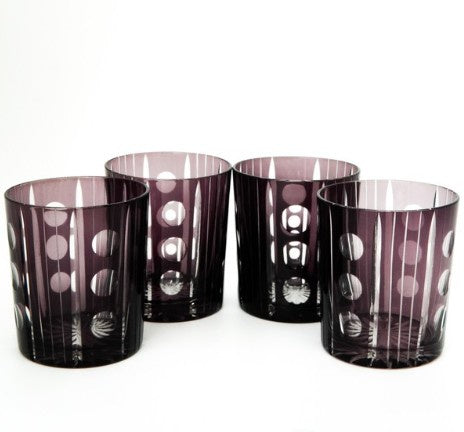 Hand-cut tumblers by Faux, grape-coloured glass, set of four, retro design