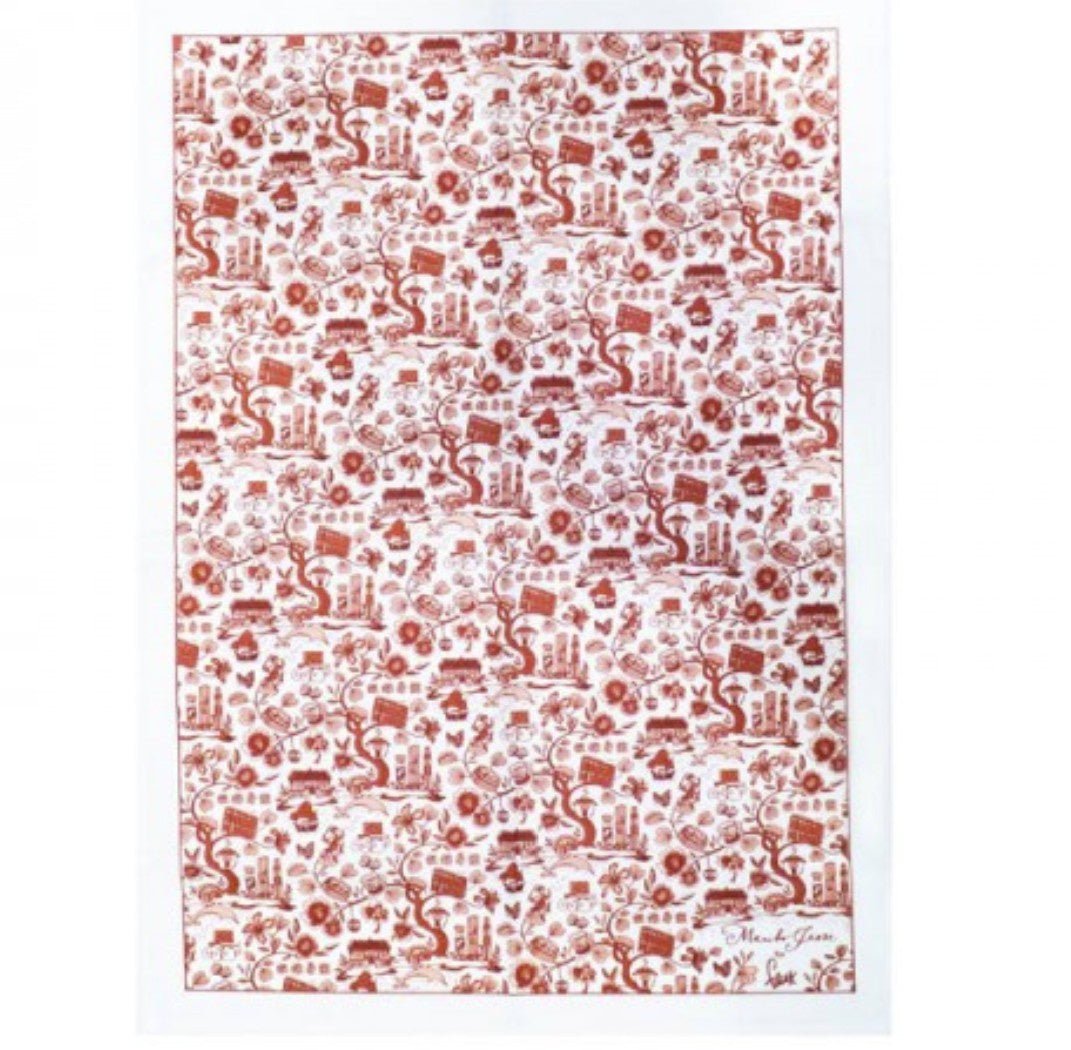 HK Toile linen tea towel in red, 48 x 70 cm, Faux