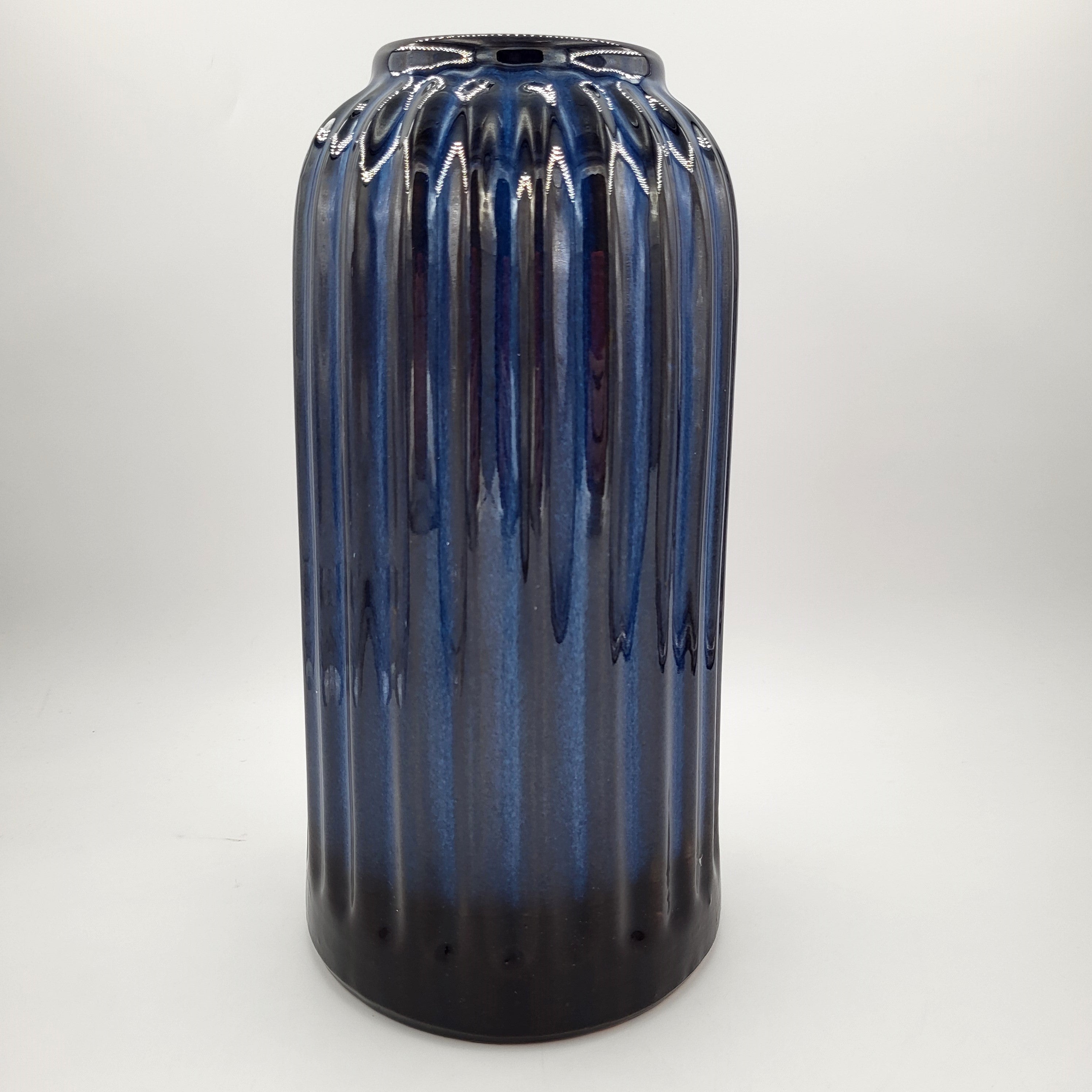 Glazed ceramic vase in deep blue, hand glazed, made in Vietnam