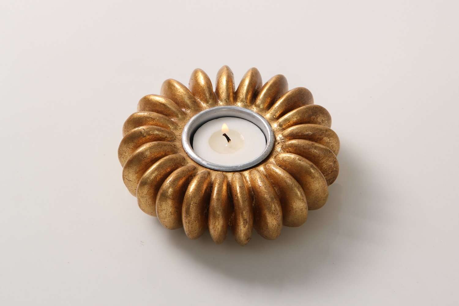 Gold seed pod tea light holder, antiqued finish, detail