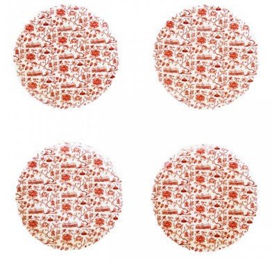 HK Toile 8 inch side plates in red, fine bone china, set of four, Faux