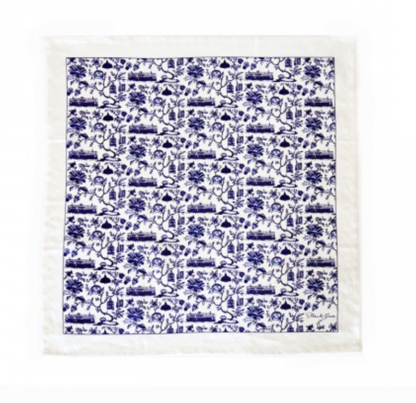 HK Toile linen napkin in blue, 50 x 55 cm, Faux