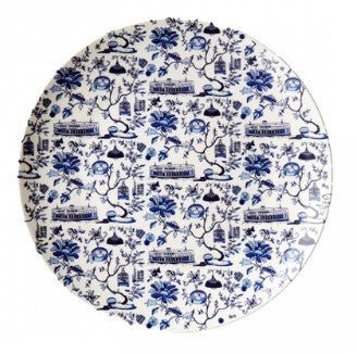 Blue HK Toile 8 inch side plate, fine bone china, Faux