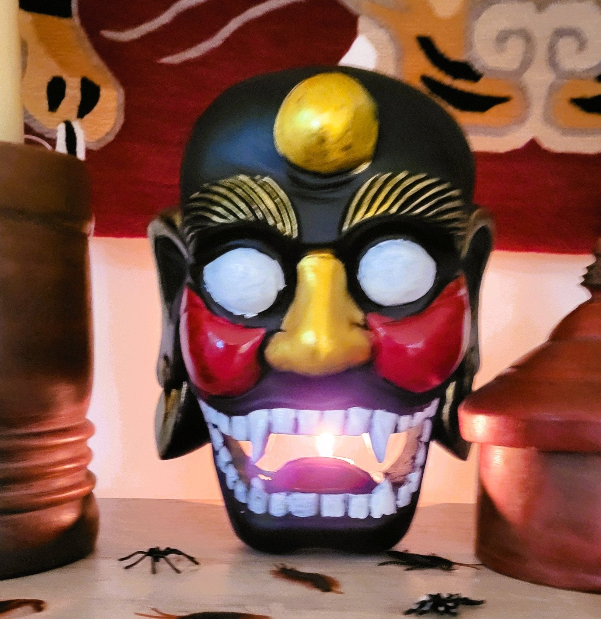 Herman hand-painted wooden Halloween mask, about 30 cm tall