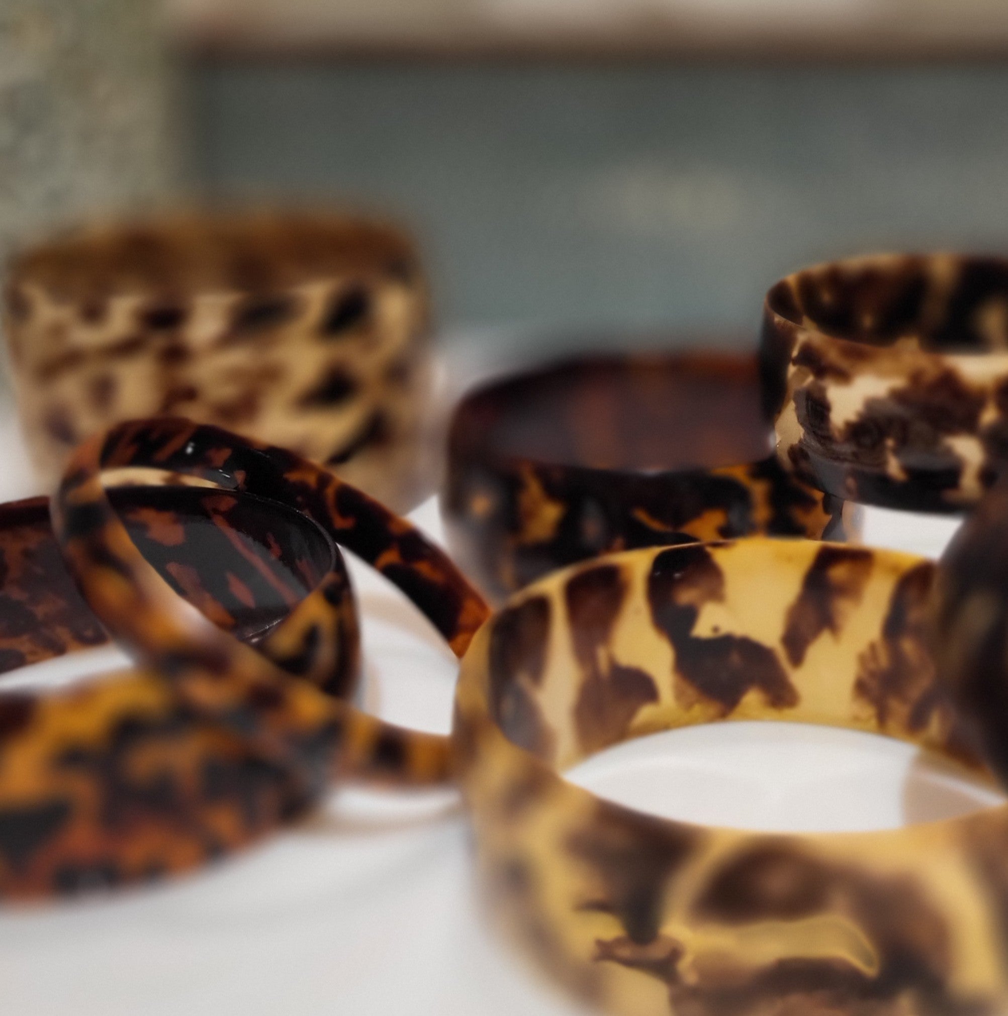 Buffalo horn bangle with leopard-like markings, natural horn