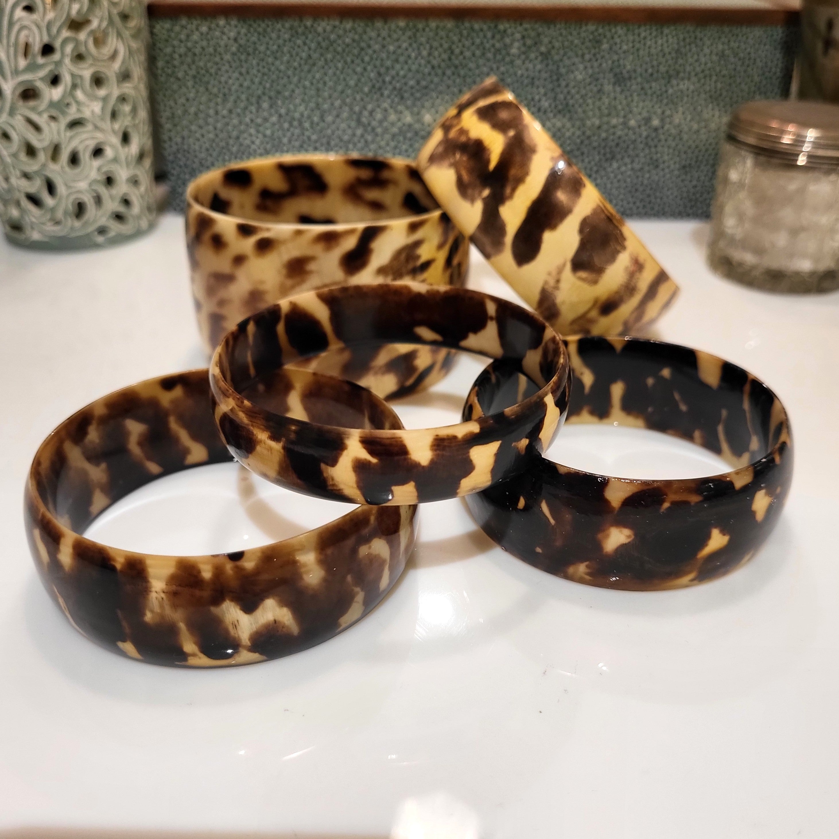 Natural buffalo horn bangle, unique markings, detail