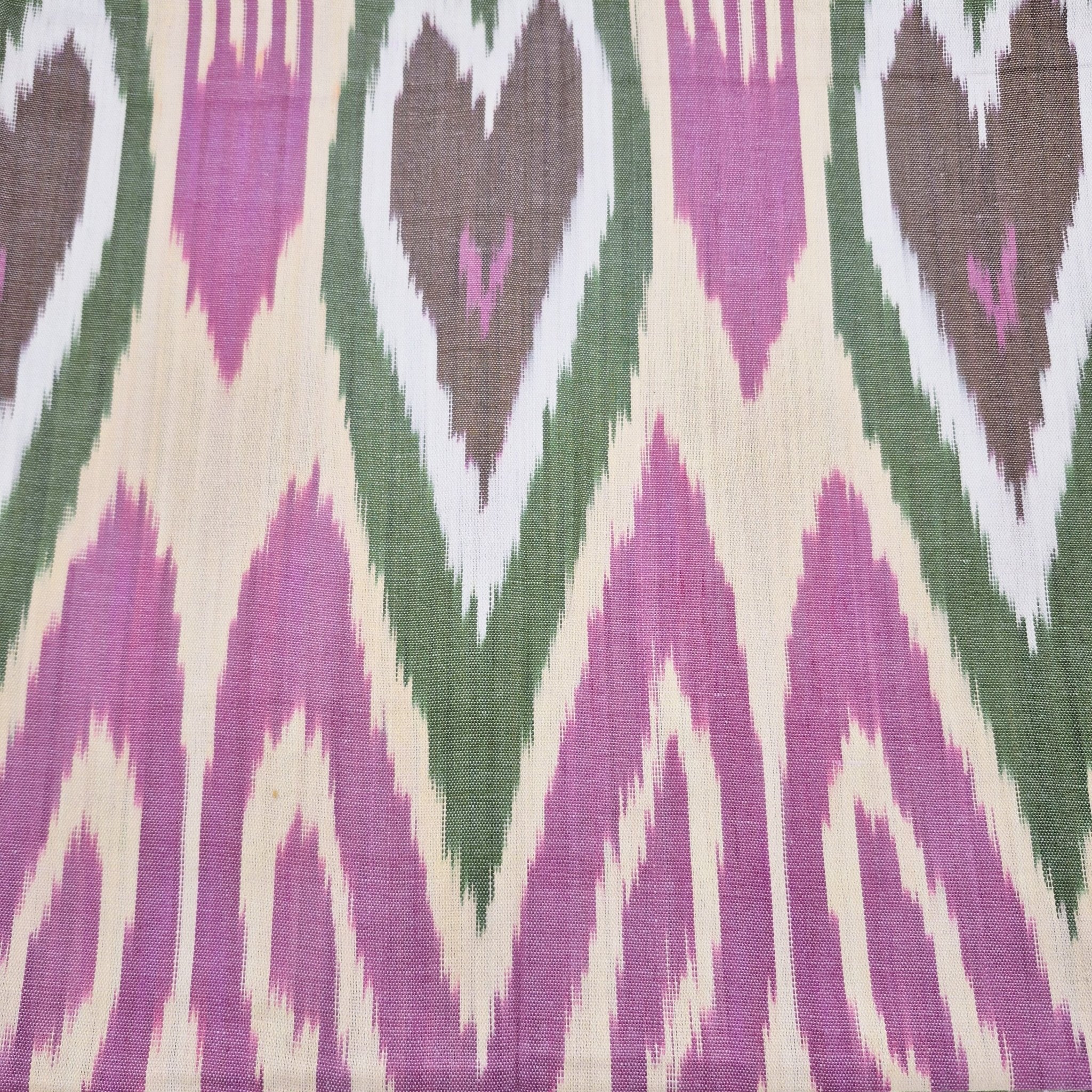 Reversible Table Runner with Ikat Fabric in Green, Pink, Cream & Charcoal
