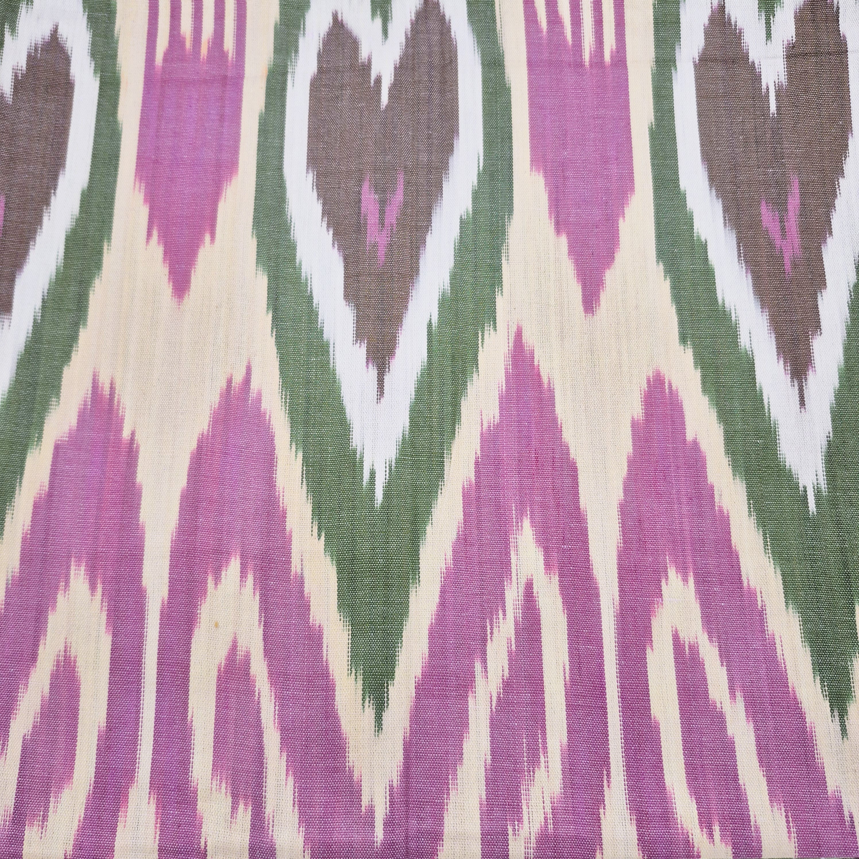 Reversible Table Runner with Ikat Fabric in Green, Pink, Cream & Charcoal