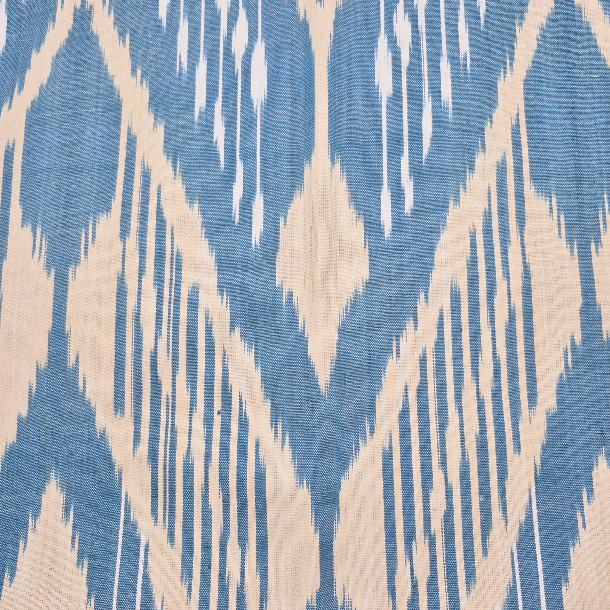 Ikat table runner in cream, white and blue