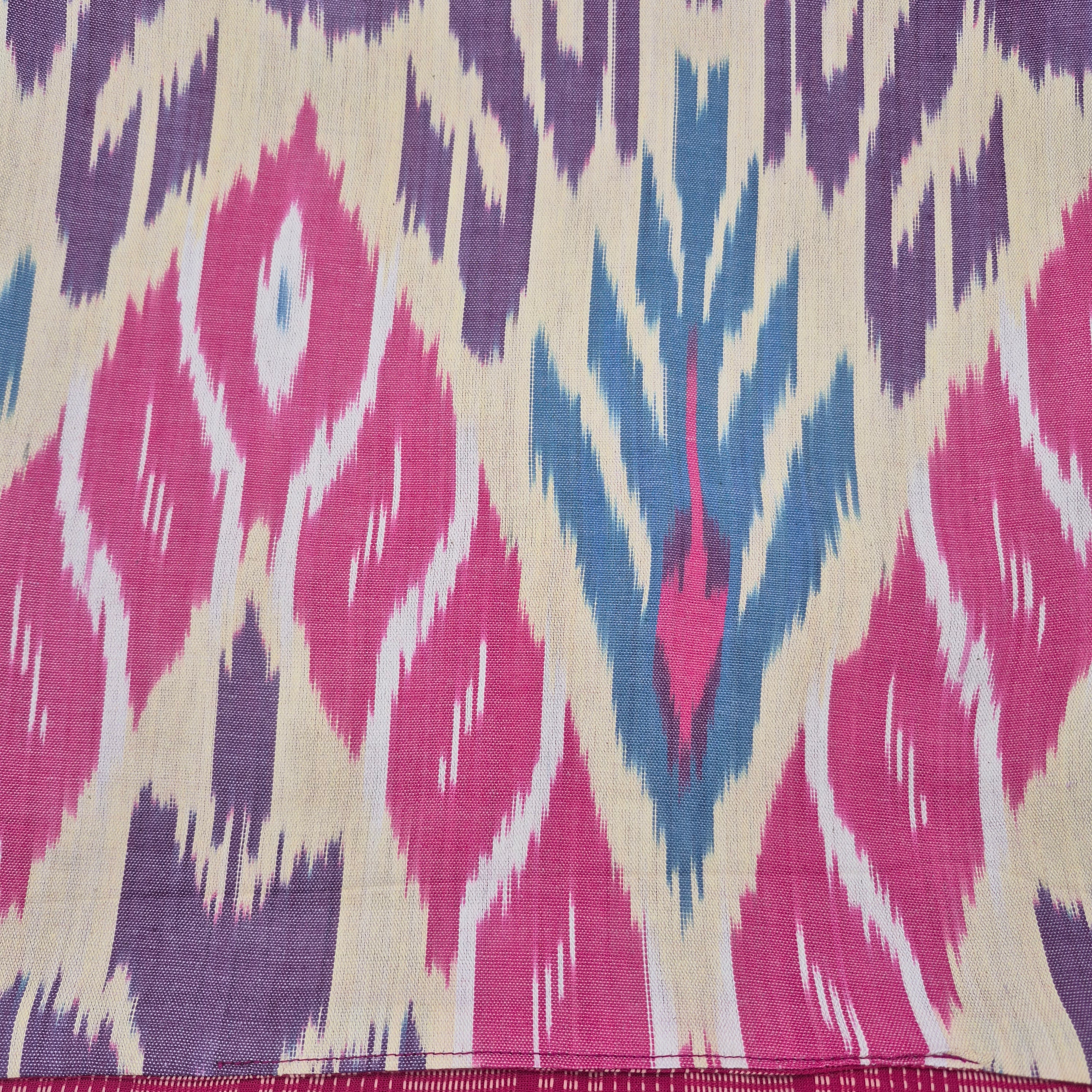 Ikat runner in pink, blue, purple white and cream