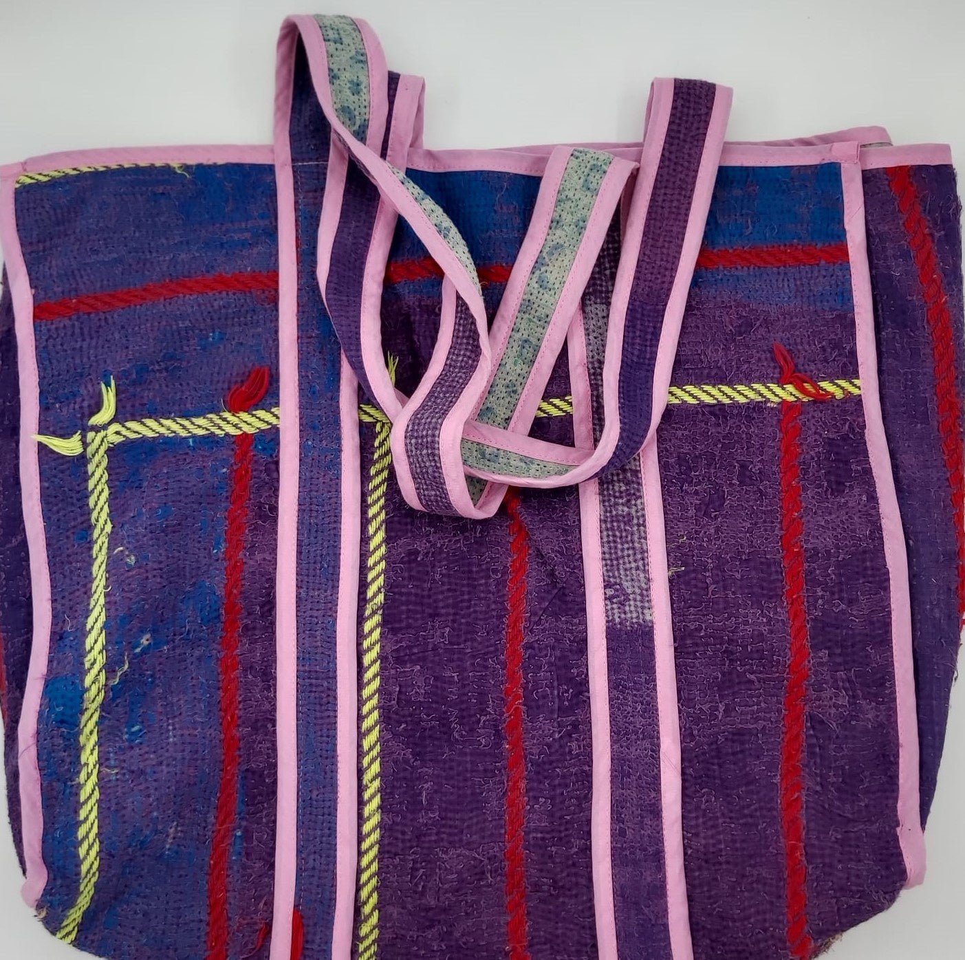 Vintage kantha shopper bag in quilted cotton, 43 x 12 x 35.5cm